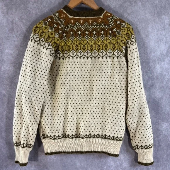 O. Allers Nilssen Wool Cardigan Women XS Cream Olive Fair Isle Norway *See Desc* - Picture 3 of 7